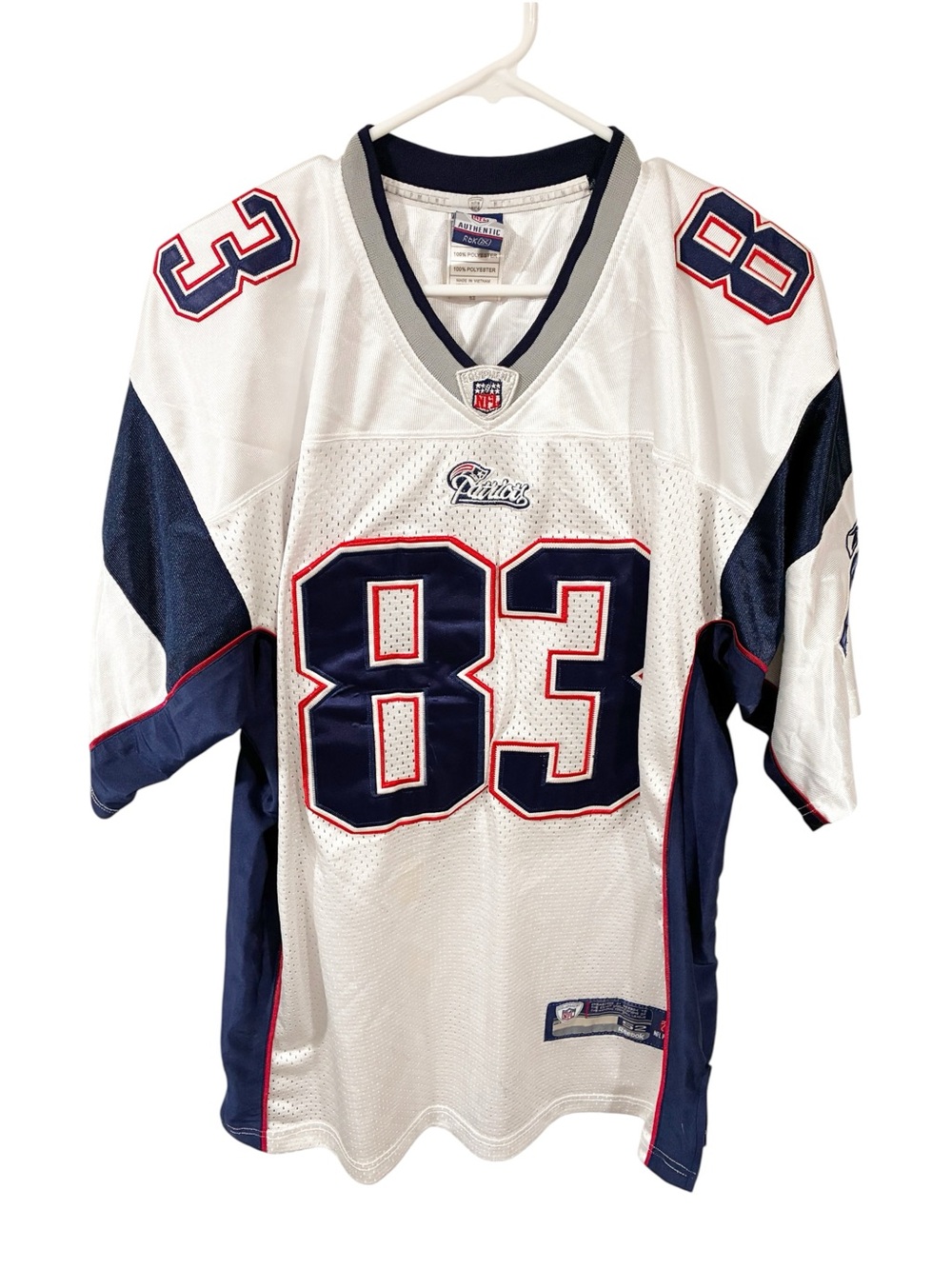 NEW ENGLAND PATRIOTS FOOTBALL SHIRT JERSEY REEBOK MEN #83 WELKER Size 52